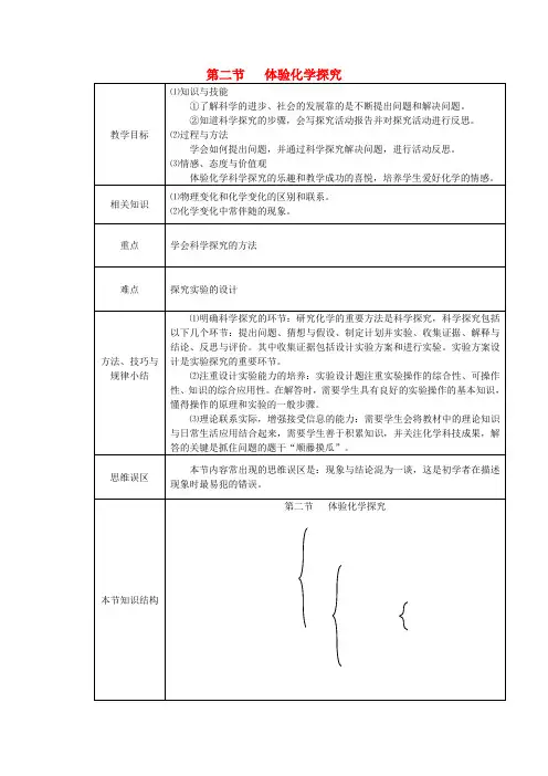 九年级化学上册 1.2 体验化学探究教案 (新版)鲁教版 (2)