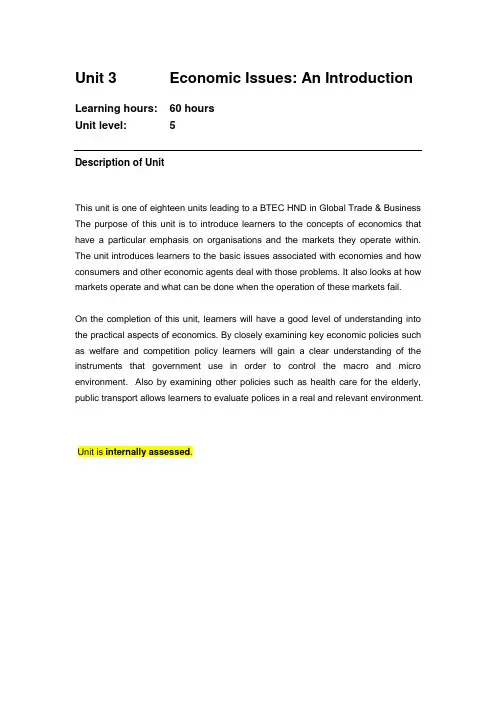 Unit 3- Economics Issues - an intro