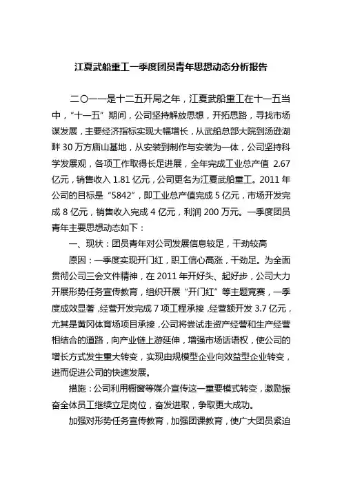 一季度团员青年思想动态汇报