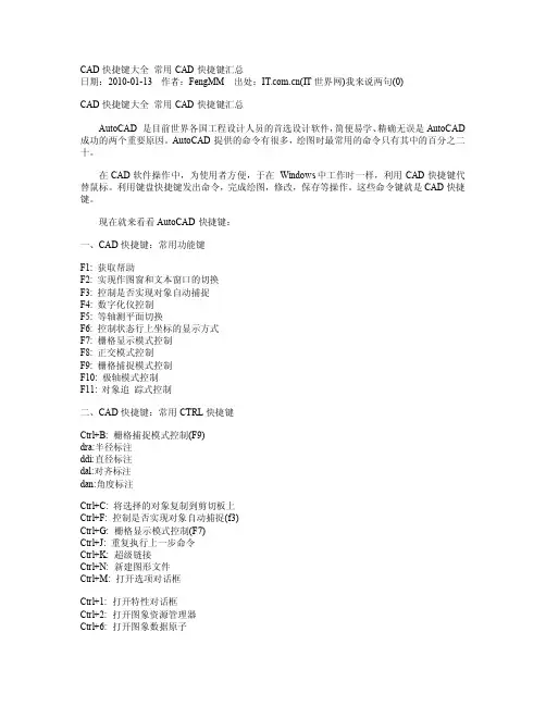 CAD快捷键大全_常用CAD快捷键汇总