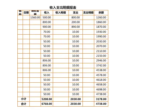 收入支出明细报表excel模板