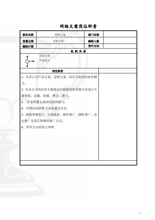 网络文案岗位职责