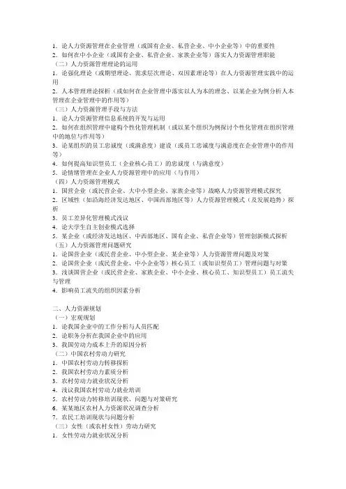 人力资源管理论文题目