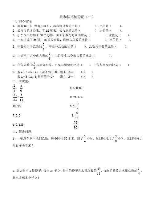 比和按比例分配练习题 2
