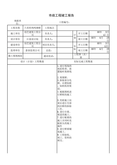 市政工程开竣工报告