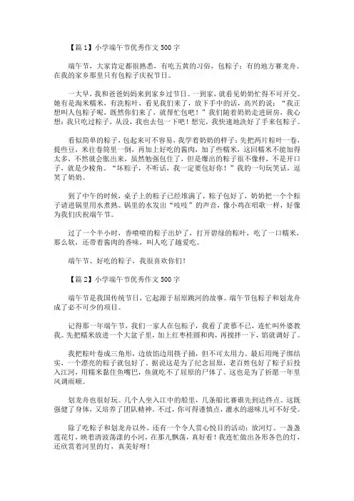最新小学端午节优秀作文500字精选汇编