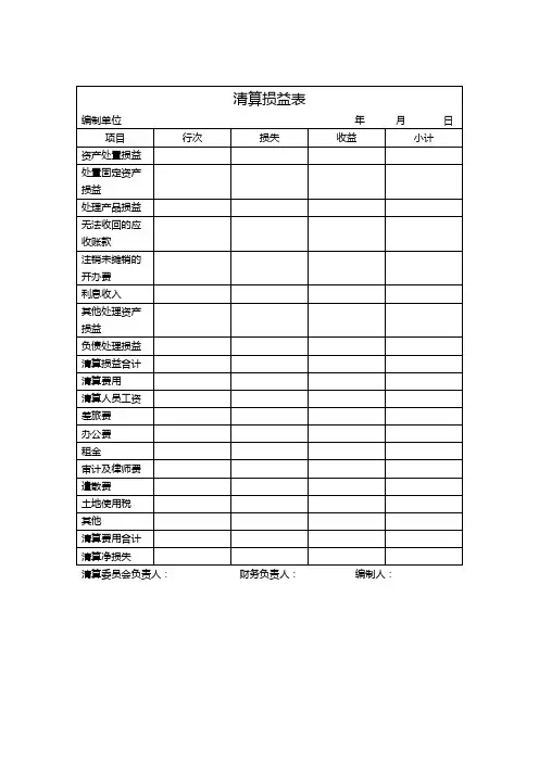 清算损益表模板