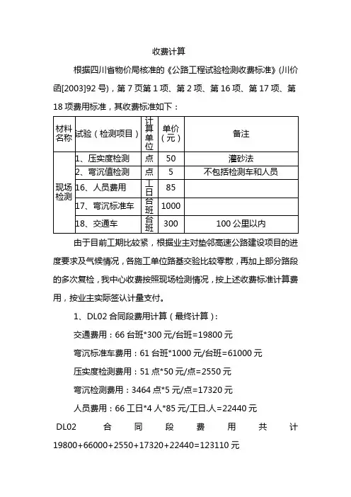 路基交工验收收费