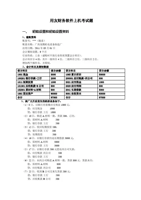 用友上机考试题