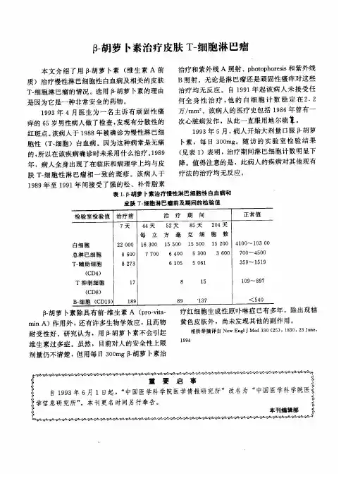 β-胡萝卜素治疗皮肤T-细胞淋巴瘤