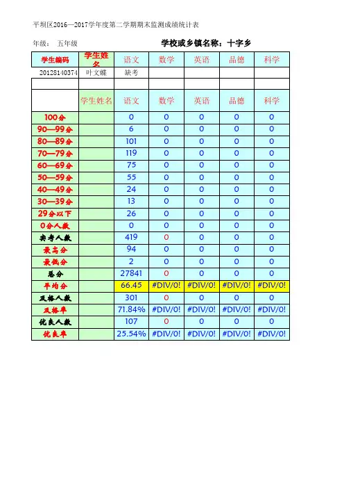 十字五年级语文成绩册及统分表5