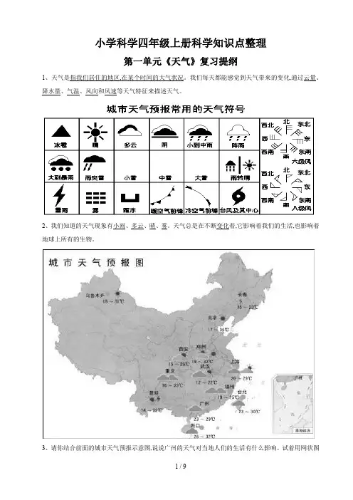 小学科学四年级上册科学知识点整理