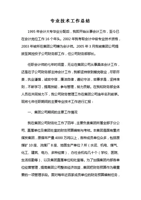 高级会计师专业技术工作总结