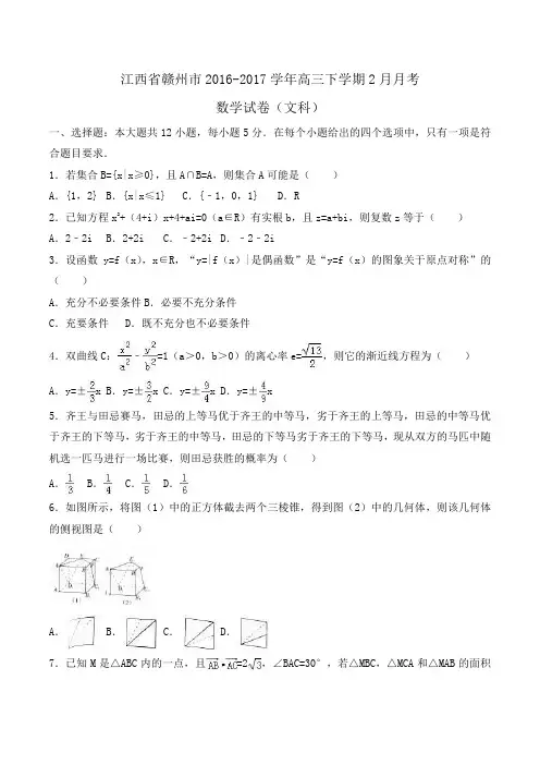 江西省赣州市2016-2017学年高三下学期2月月考数学试卷(文科)Word版含解析