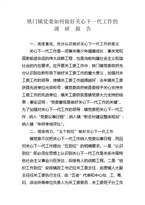 铁门镇做好关心下一代工作的调研报告