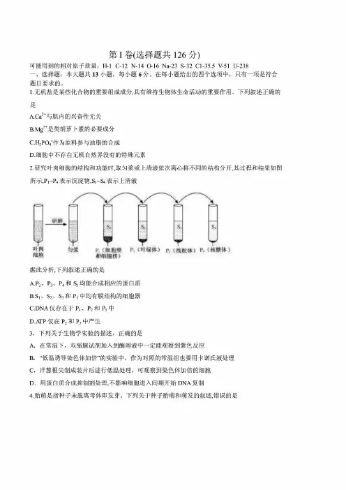 最新2020年高考适应性考试理科综合能力试题(含答案)