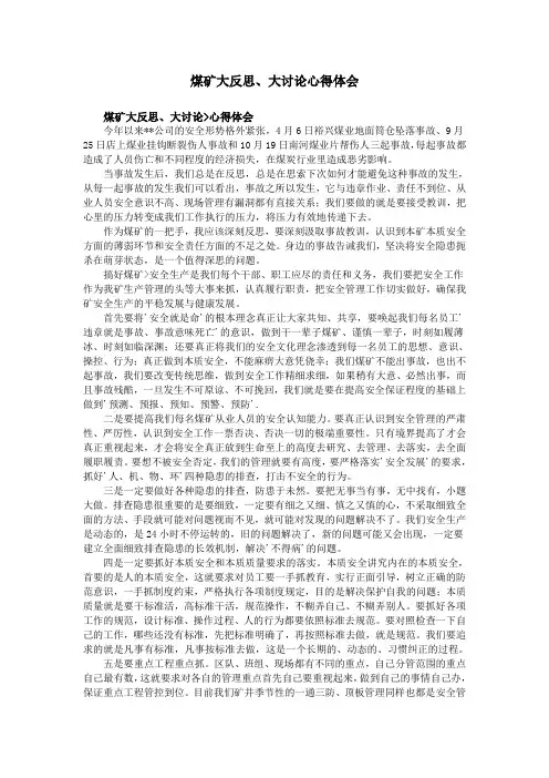 煤矿大反思、大讨论心得体会