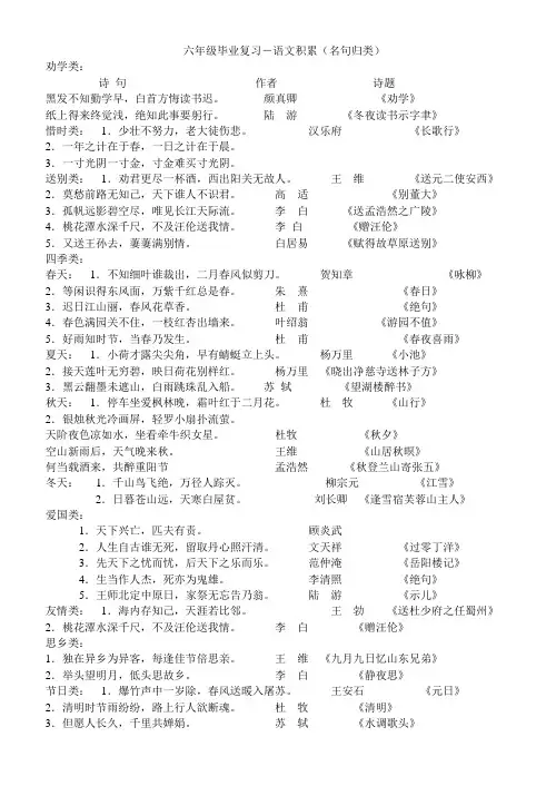 六年级毕业复习   名句归类