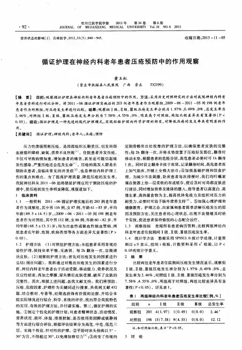 循证护理在神经内科老年患者压疮预防中的作用观察