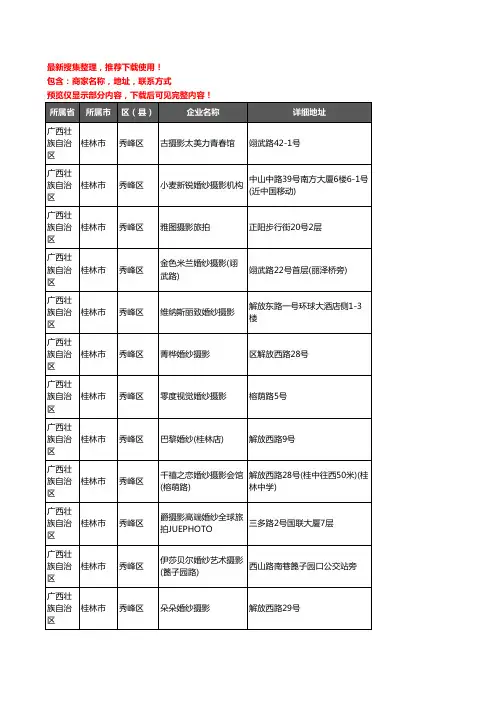 新版广西壮族自治区桂林市秀峰区婚纱摄影企业公司商家户名录单联系方式地址大全31家