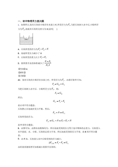 中考物理专题题库∶浮力类问题题含答案