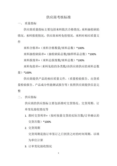 供应商考核标准