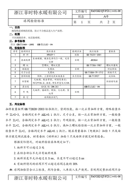 球阀检验标准