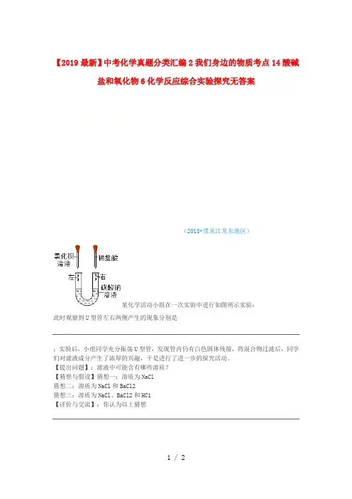 【2019最新】中考化学真题分类汇编2我们身边的物质考点14酸碱盐和氧化物6化学反应综合实验探究无答案