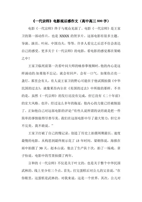 《一代宗师》电影观后感作文(高中高三800字).doc