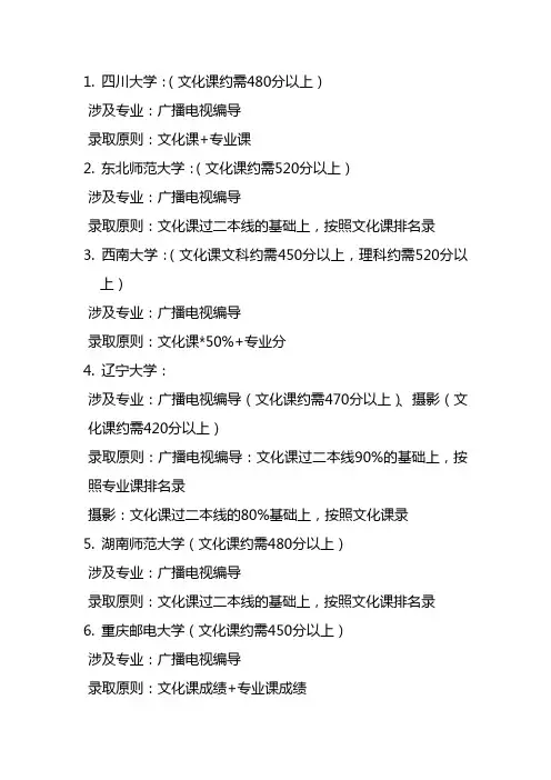 各类大学文化分数线