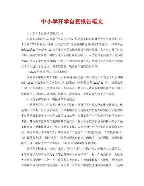 中小学开学自查报告范文