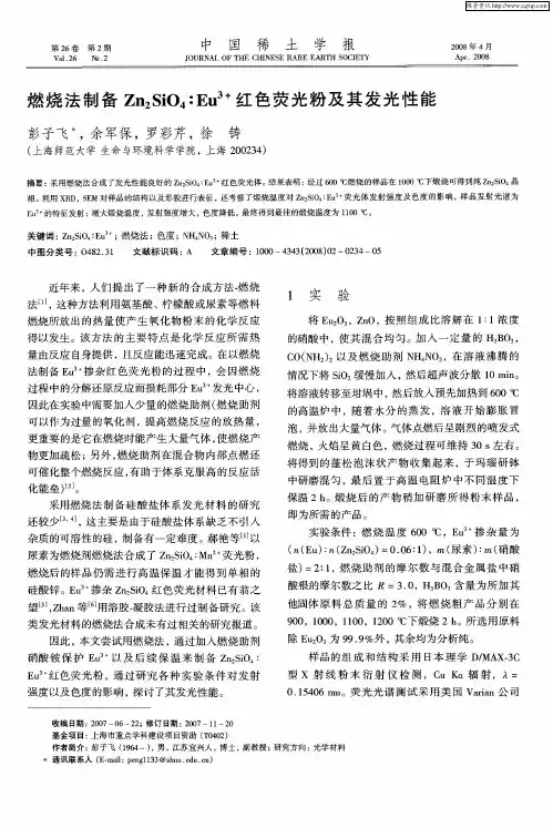 燃烧法制备Zn2SiO4：Eu 3+红色荧光粉及其发光性能