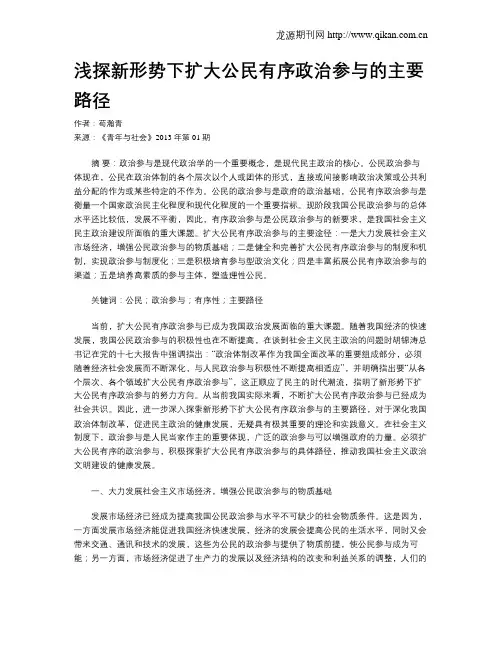 浅探新形势下扩大公民有序政治参与的主要路径