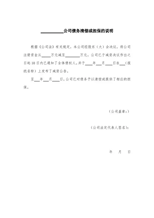 公司债务清偿或担保的说明(减资)