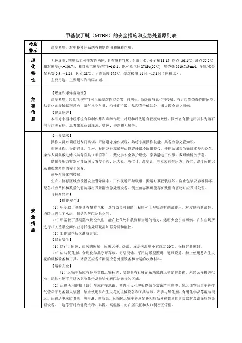 甲基叔丁醚(MTBE)的安全措施和应急处置原则表