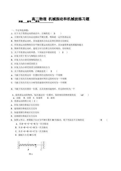 高二物理 机械振动和机械波练习题