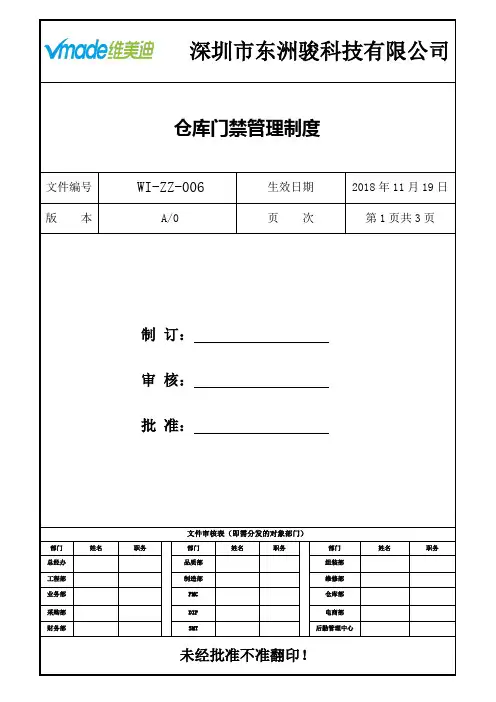 仓库门禁管理制度