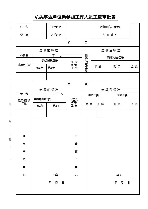 机关事业单位新参加工作人员工资审批表