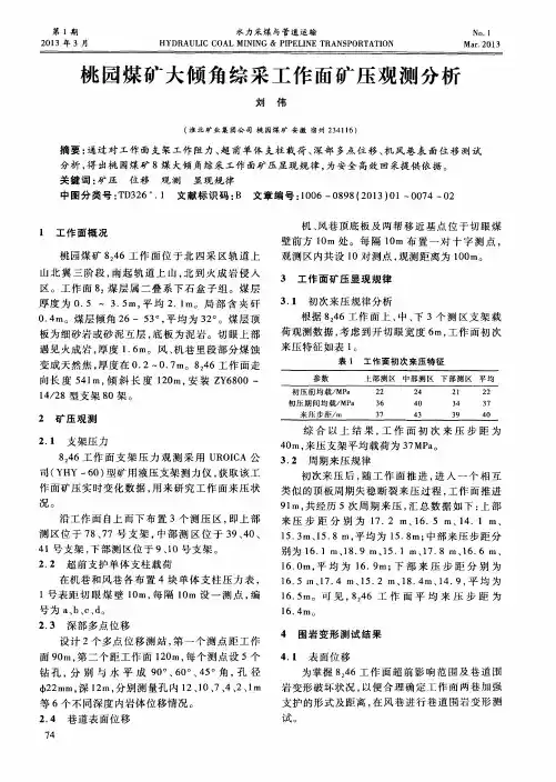 桃园煤矿大倾角综采工作面矿压观测分析