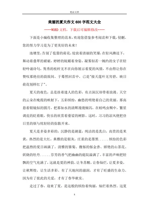美丽的夏天作文600字范文大全