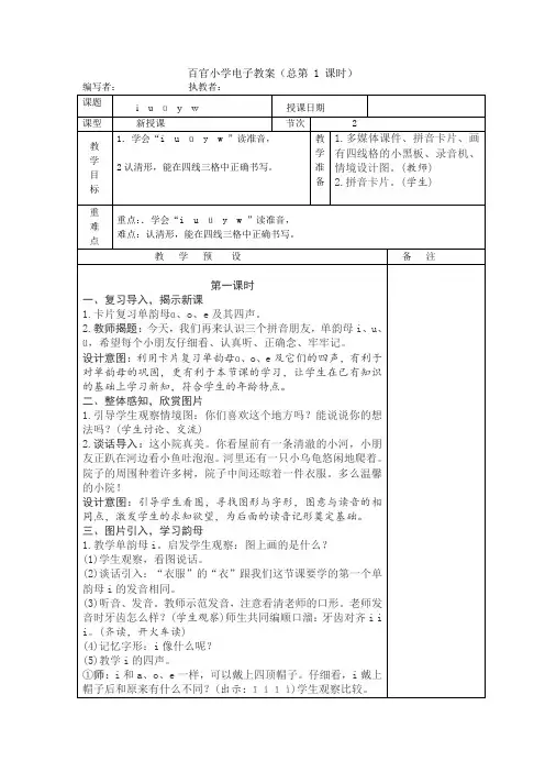 i u ü y w教案