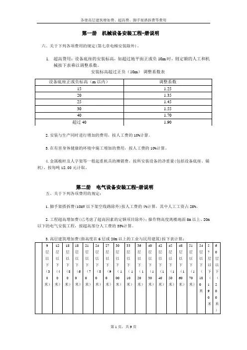 各册高层建筑增加费等.