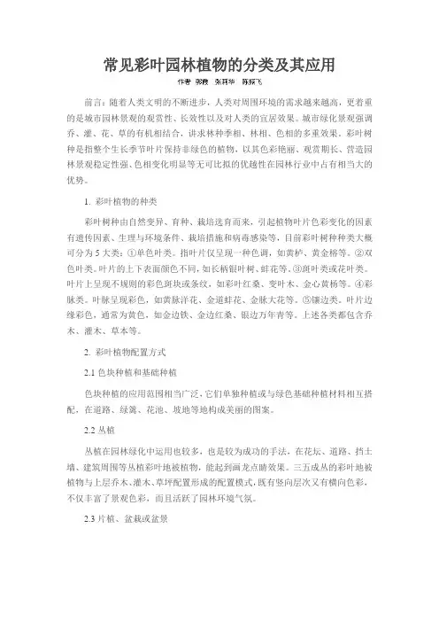 常见彩叶园林植物的分类及其应用