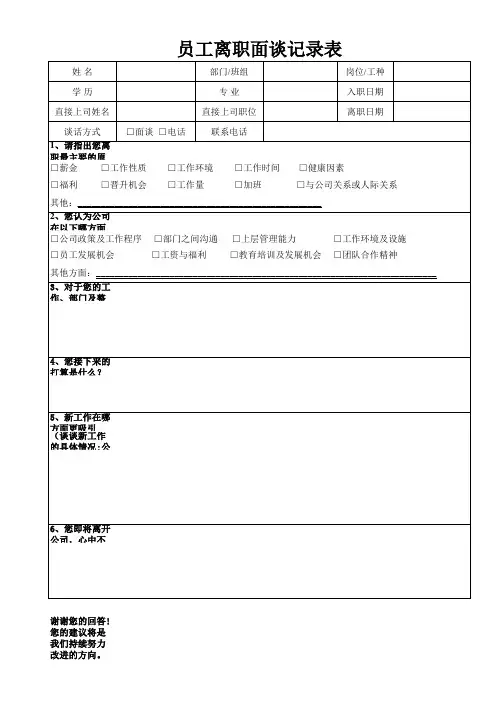 员工离职面谈记录表