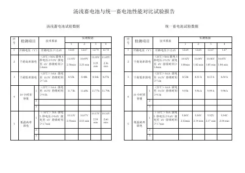 汤浅与统一电瓶数据对比报告