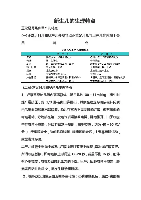 正常足月儿和早产儿特点