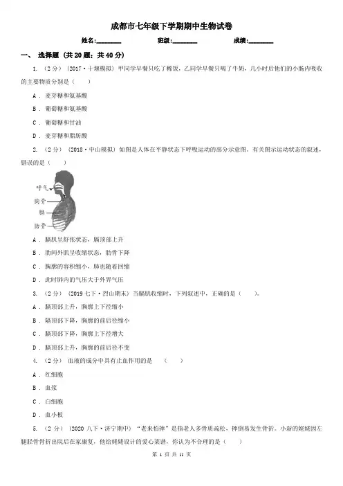 成都市七年级下学期期中生物试卷