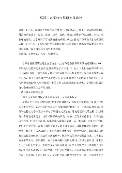 草原生态系统恢复研究及建议