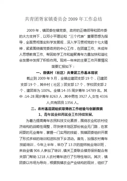 共青团胥家镇委员会2009年工作总结