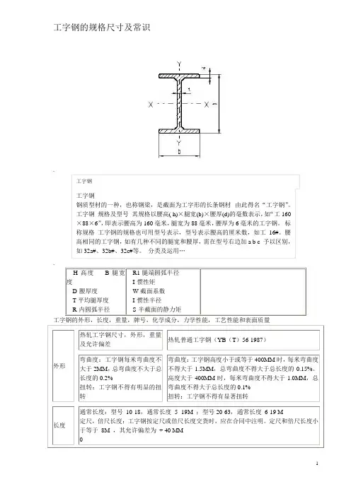 工字钢的规格尺寸及常识